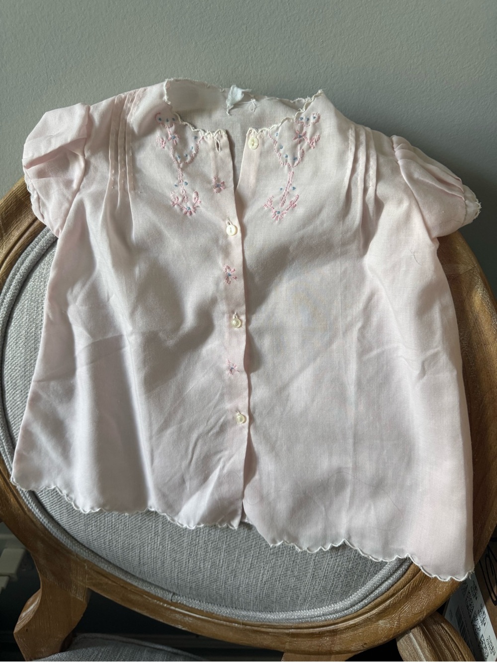 Delicate Pink Embroidered Girls' Button-Front Top